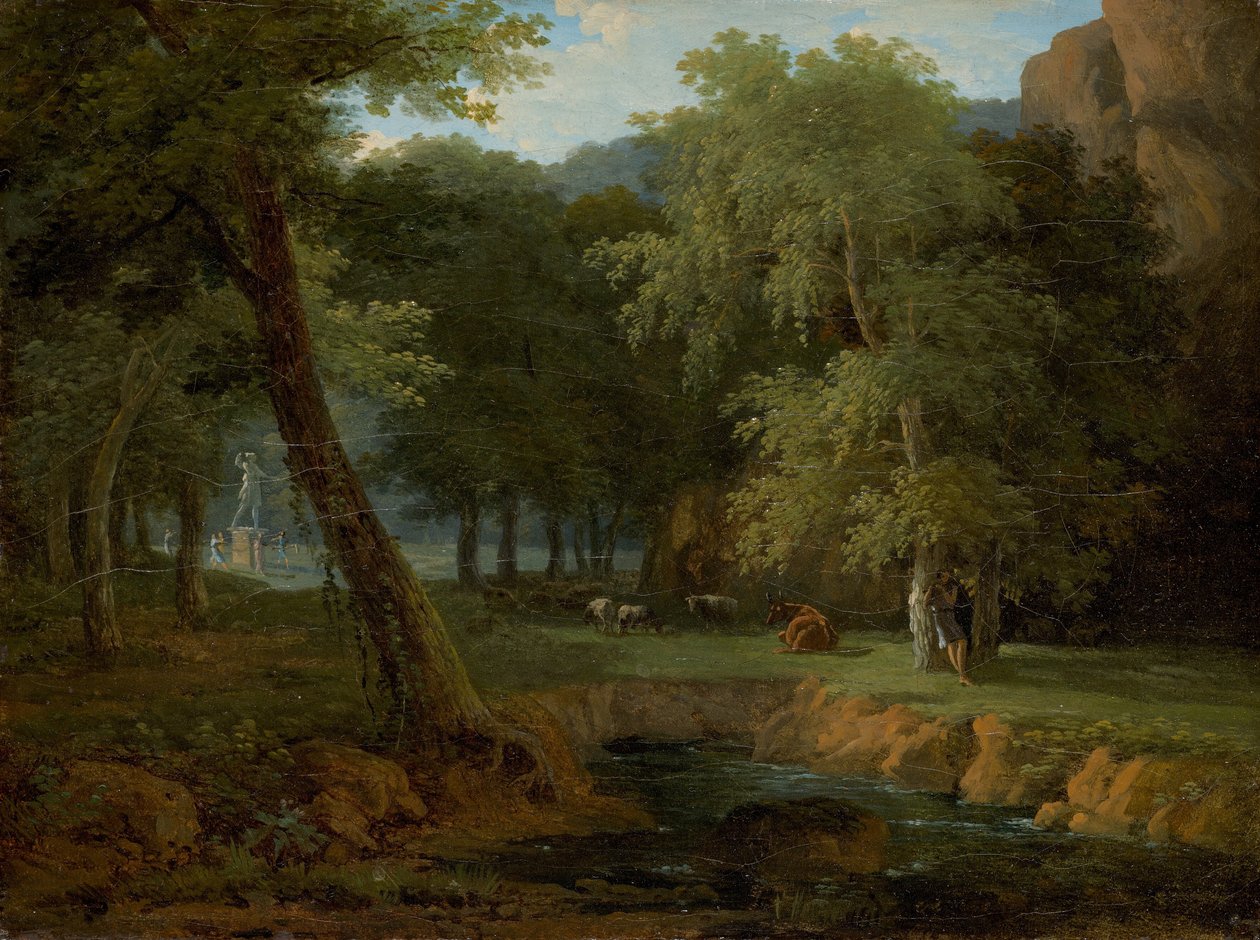 Skovscene med nymfer og en herm, ca. 1810. af Jean Victor Bertin