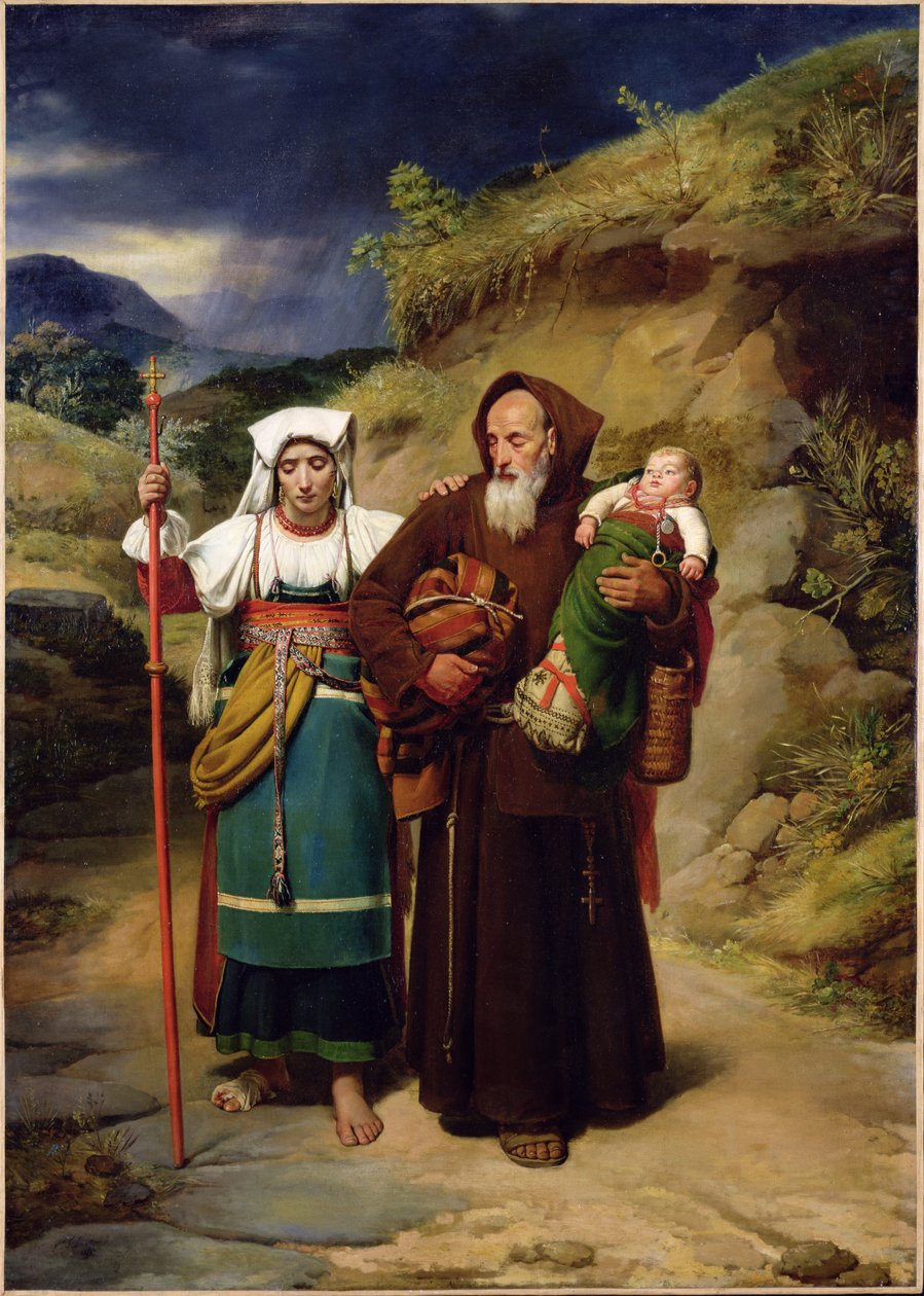 En munk hjælper en pilgrim af Jean Victor Schnetz