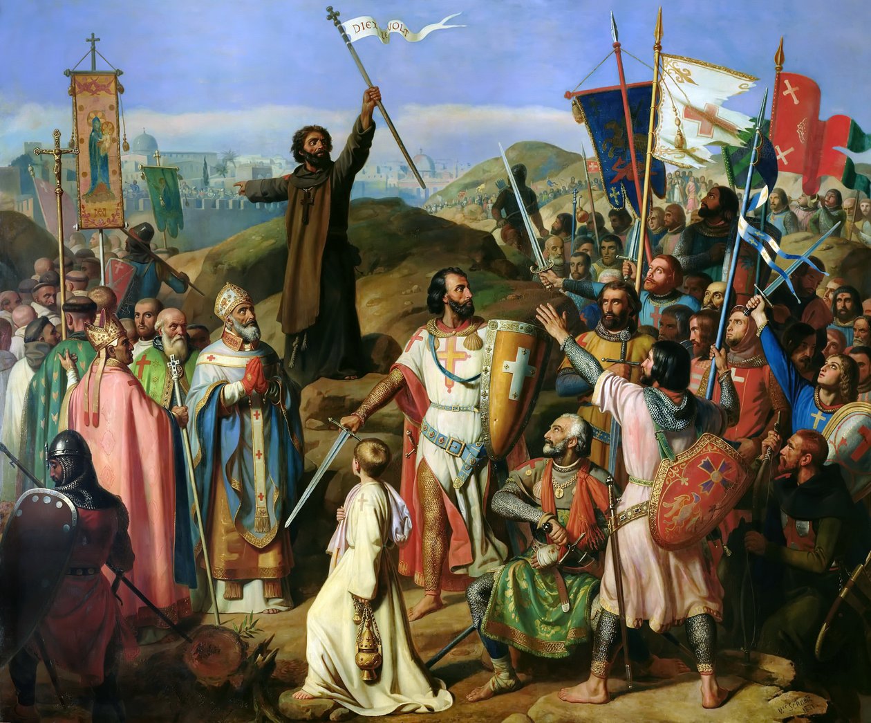Den barfodede procession af korsfarere omkring Jerusalems bymur, 14. juli 1099 af Jean Victor Schnetz