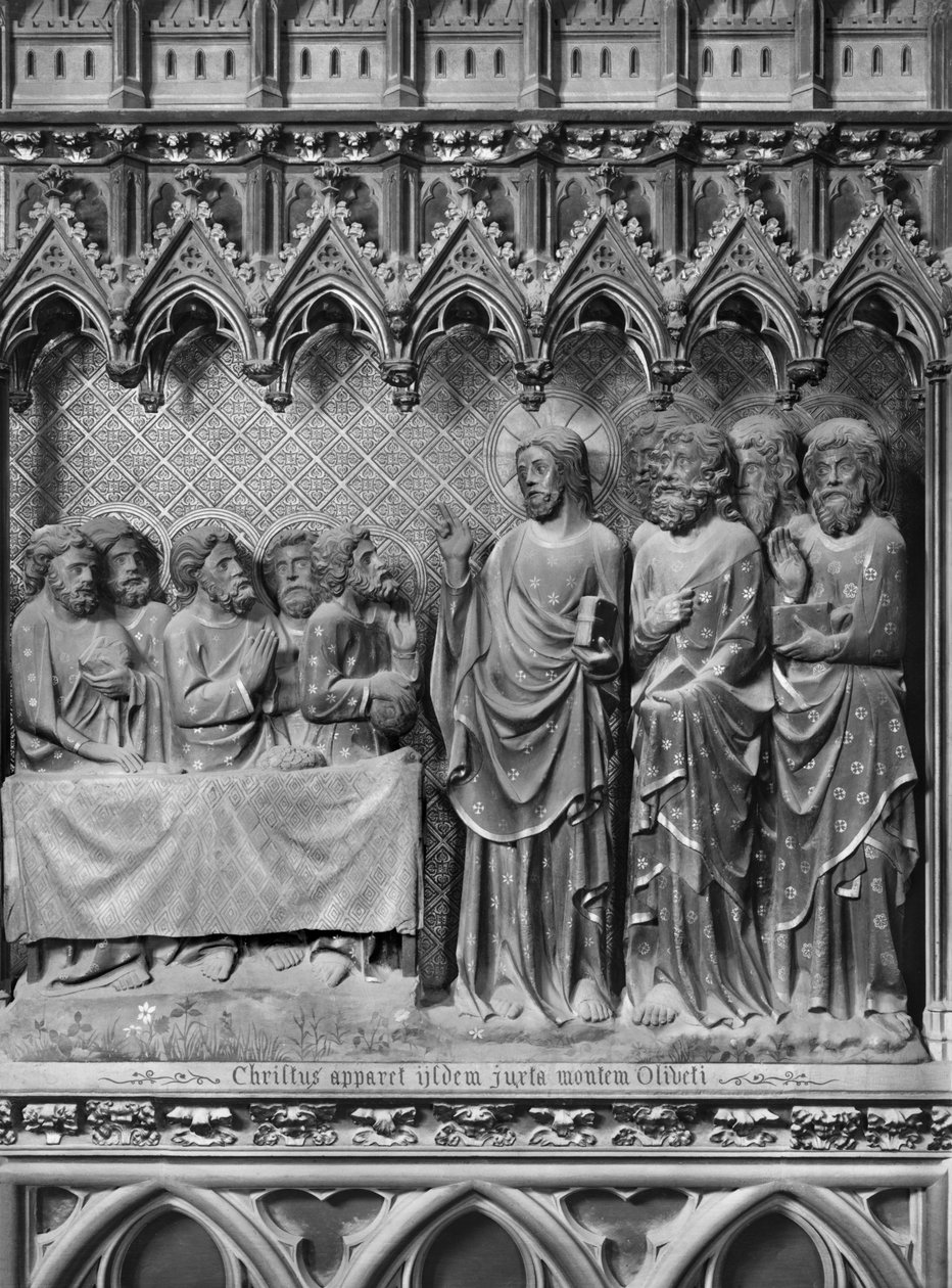Katedral, interiør, korskærm, Jesus Kristus viser sig ved Oliebjerget, ca. 1340-51 (polykrom sten) af Jean and Jean Le Boutellier Ravy