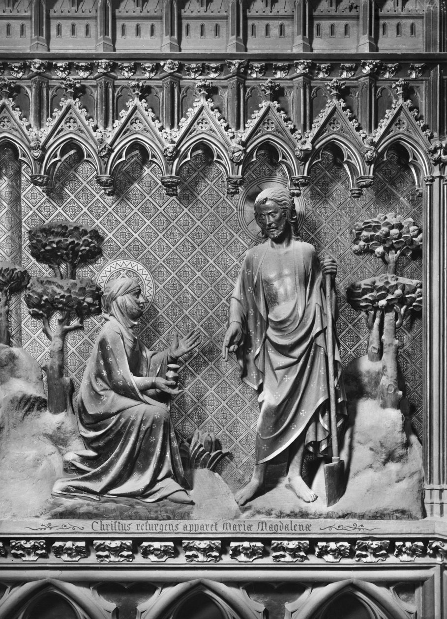 Katedral, interiør, korskærm, Jesus Kristus viser sig for Maria Magdalena, ca. 1340-51 (polykrom sten) af Jean and Jean Le Boutellier Ravy