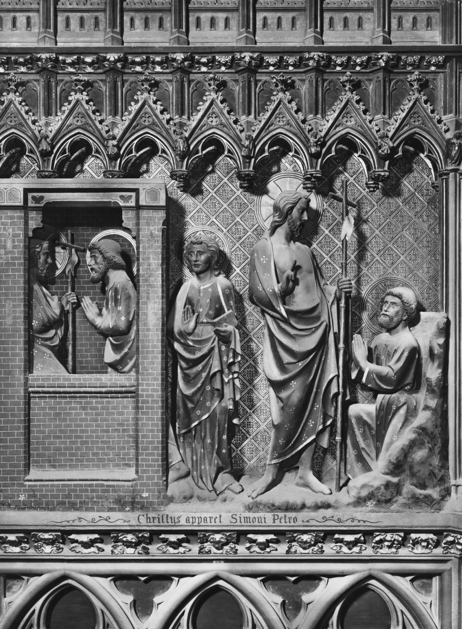 Katedral, interiør, korskærm, Jesus Kristus viser sig for Sankt Peter, ca. 1340-51 (polykrom sten) af Jean and Jean Le Boutellier Ravy