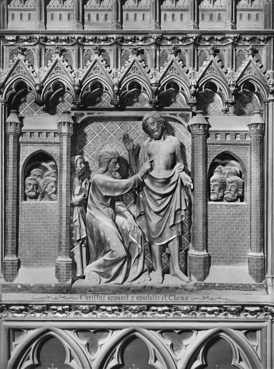 Katedral, interiør, korskærm, Jesus Kristus viser sig for apostlene, St. Thomas vantro, ca. 1340-51 (polykrom sten) af Jean and Jean Le Boutellier Ravy