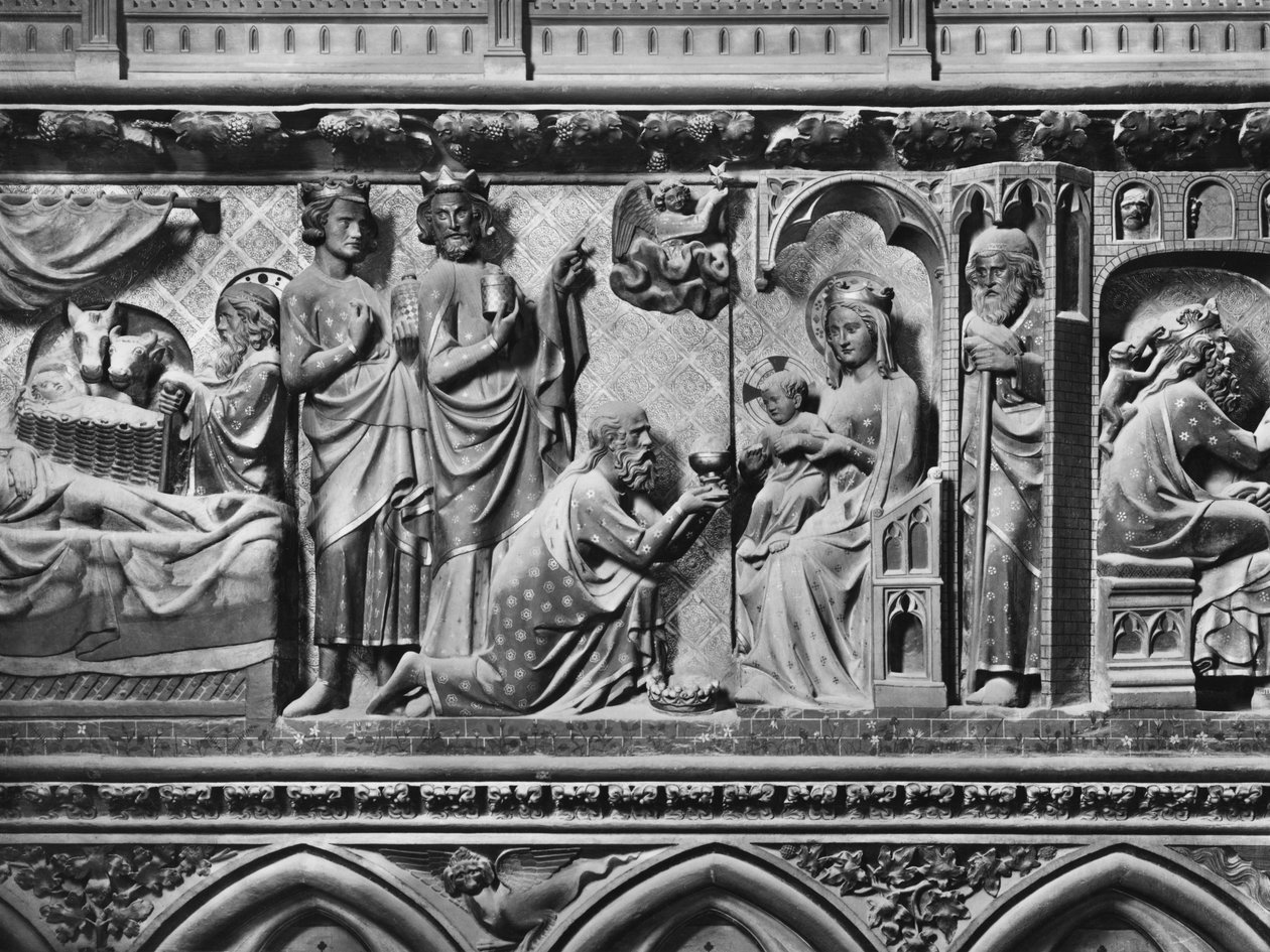 Katedral, interiør, korskærm, Fødsel, Tilbedelse af Magi, ca. 1340-51 (polykrom sten) af Jean and Jean Le Boutellier Ravy