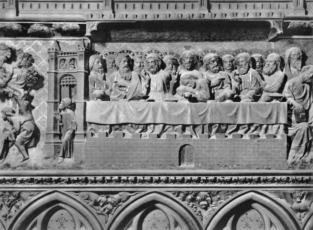 Katedral, interiør, korskærm, den sidste nadver, ca. 1340-51 (polykrom sten) af Jean and Jean Le Boutellier Ravy