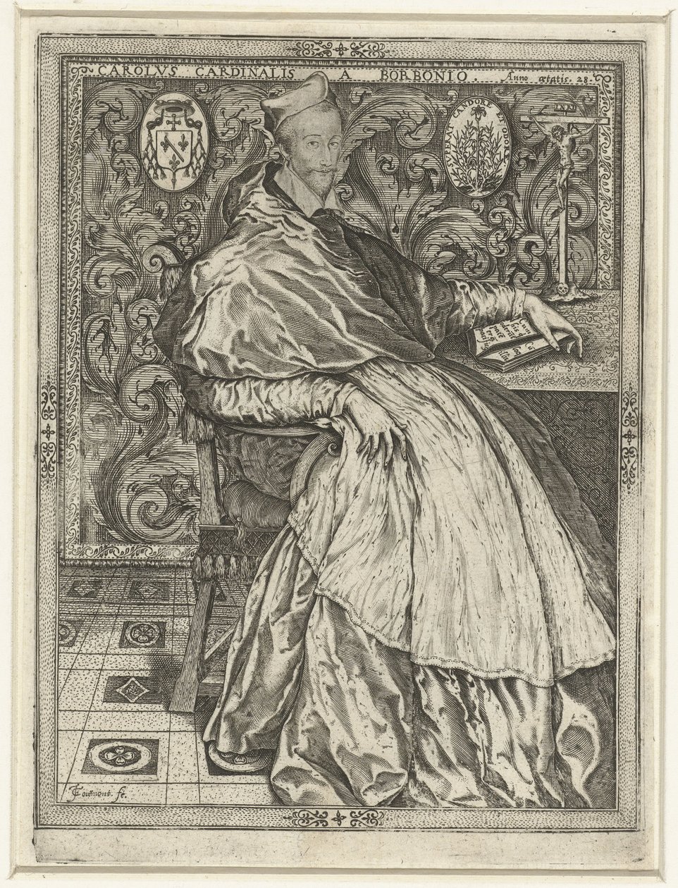 Portret van kardinaal Karel van Bourbon Charles Cardinal of Bourbon i en alder af 28 af Jean de Gourmont (I)