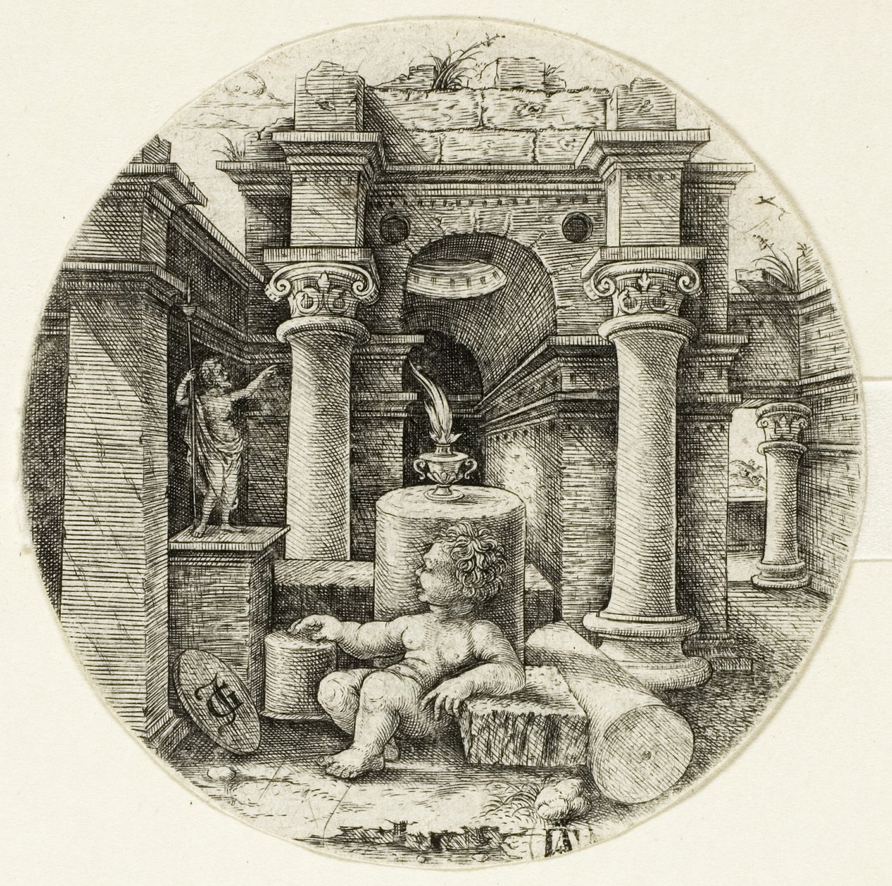 Siddende nøgen barn af Jean de Gourmont