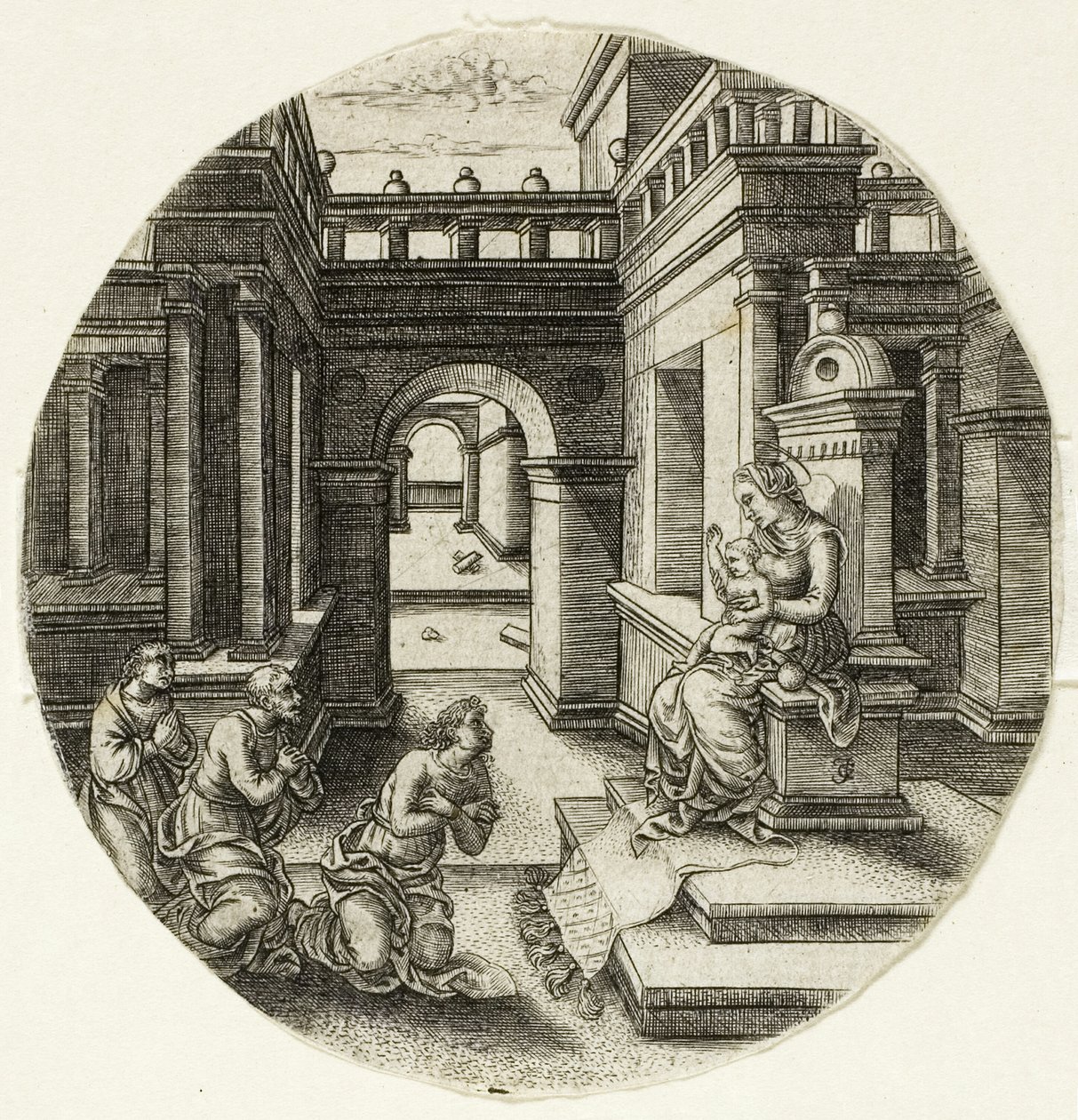 Jomfruen sidder på et alter af Jean de Gourmont