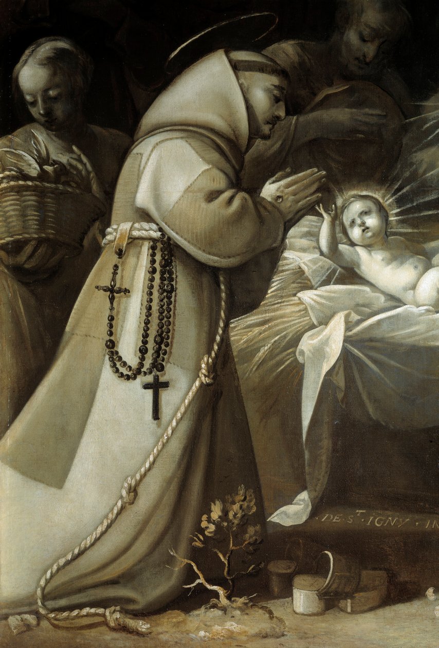 Adoration of the Shepherds A monk praying before the child Jesus. Painting by Jean de Saint Ignydani af Jean de Saint Igny