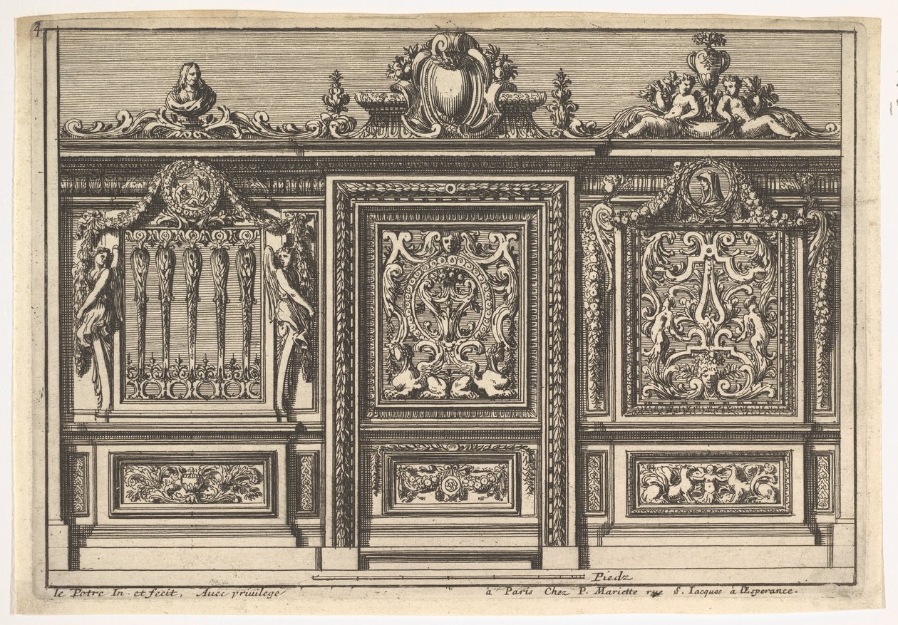Design til en korskærm med to varianter, fra: Clôtures de chapelles, 1600-tallet. af Jean le Pautre