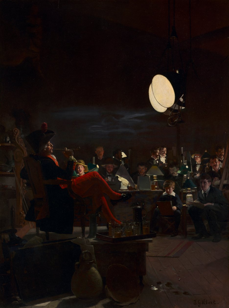A Night Class, ca. 1881 (olie på træpanel) af Jean or Jehan Georges Vibert