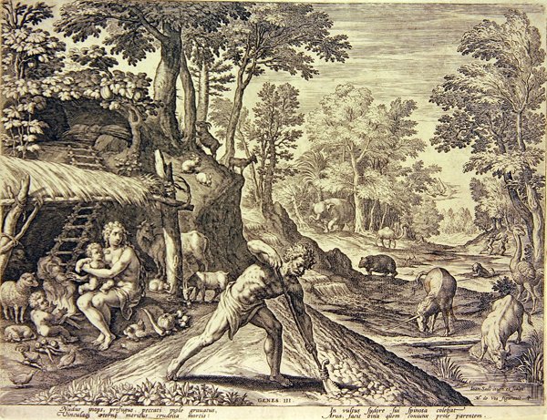 Adam og Eva efter udvisningen (gravering) af Jean or Johann Sadeler