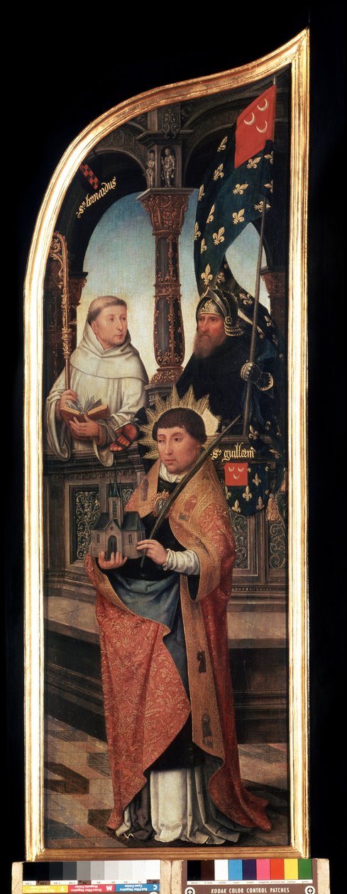 ""Repræsentation af Sankt Vilhelm af Bruxelles, Sankt Bernhard af Clairvaux (San Bernardo di Chiaravalle)"" Højre panel af bebudelsens triptykon (Bebudelsen). Maleri på træ af Jean Bellegambe den ældre (1470-1534) Sankt Petersborg, m. af Jean the Elder Bellegambe