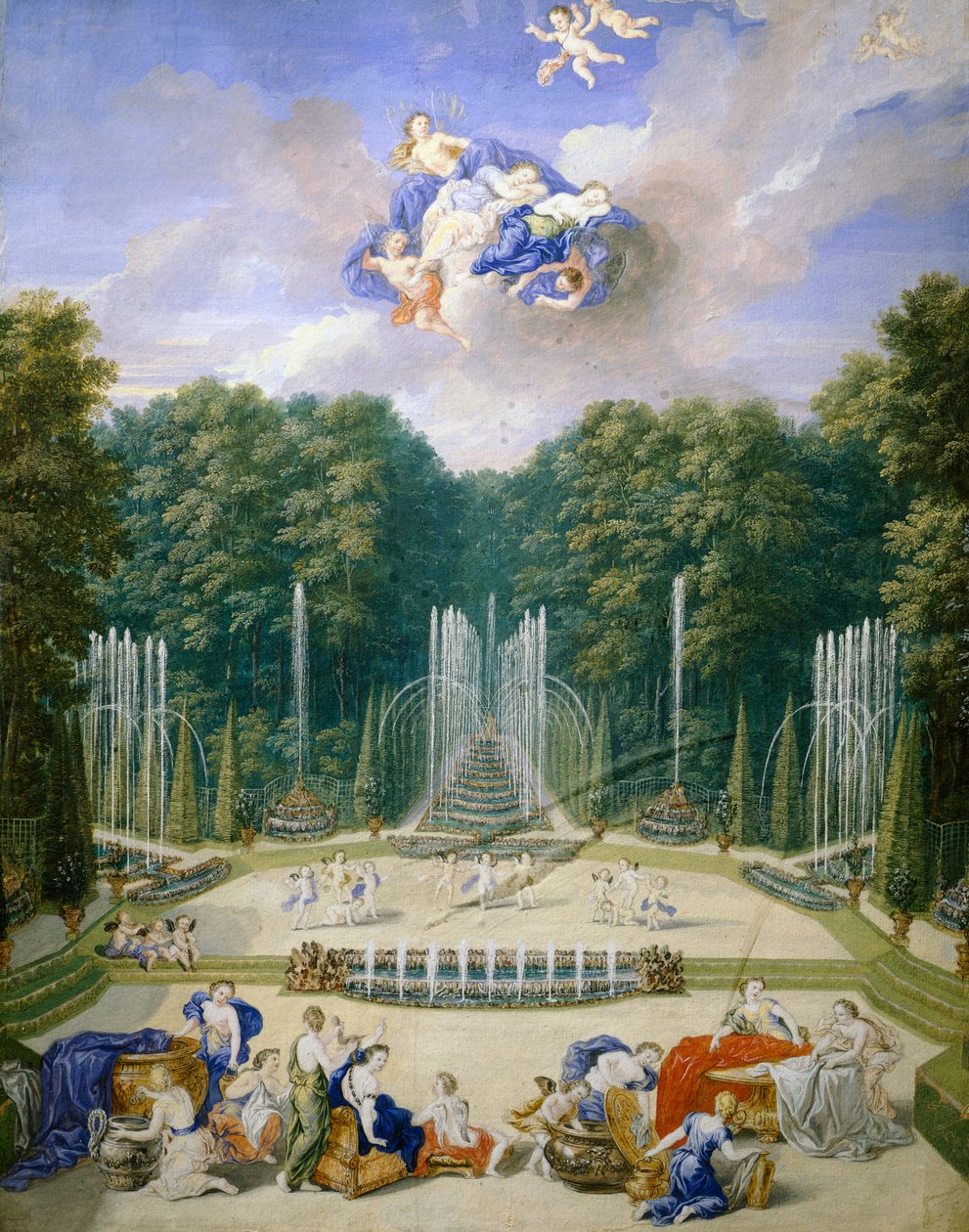 Frankrig, Versailles, Vandspil i haver, af Jean Cotelle af Jean the Younger Cotelle