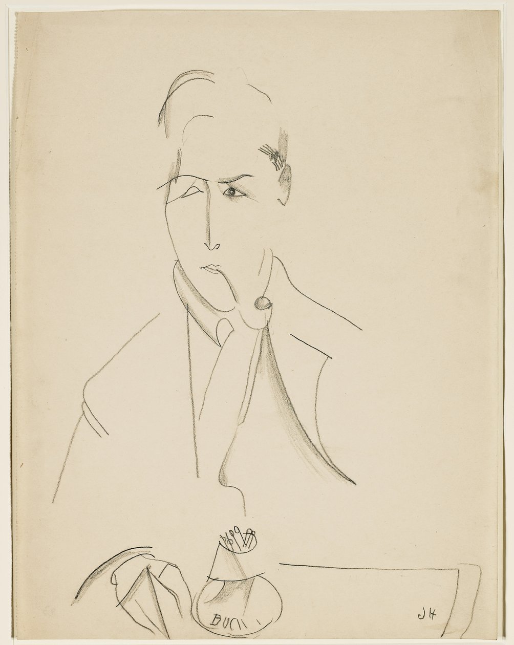 Portræt af Modigliani med pibe af Jeanne Hébuterne
