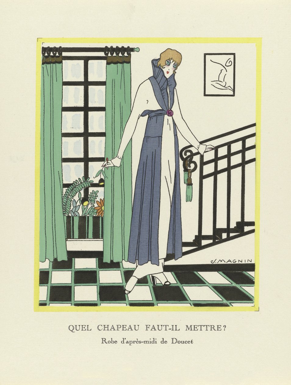 Hvilken hat skal jeg have på?, pub. 1914 (stenciltryk) af Jeanne Magnin