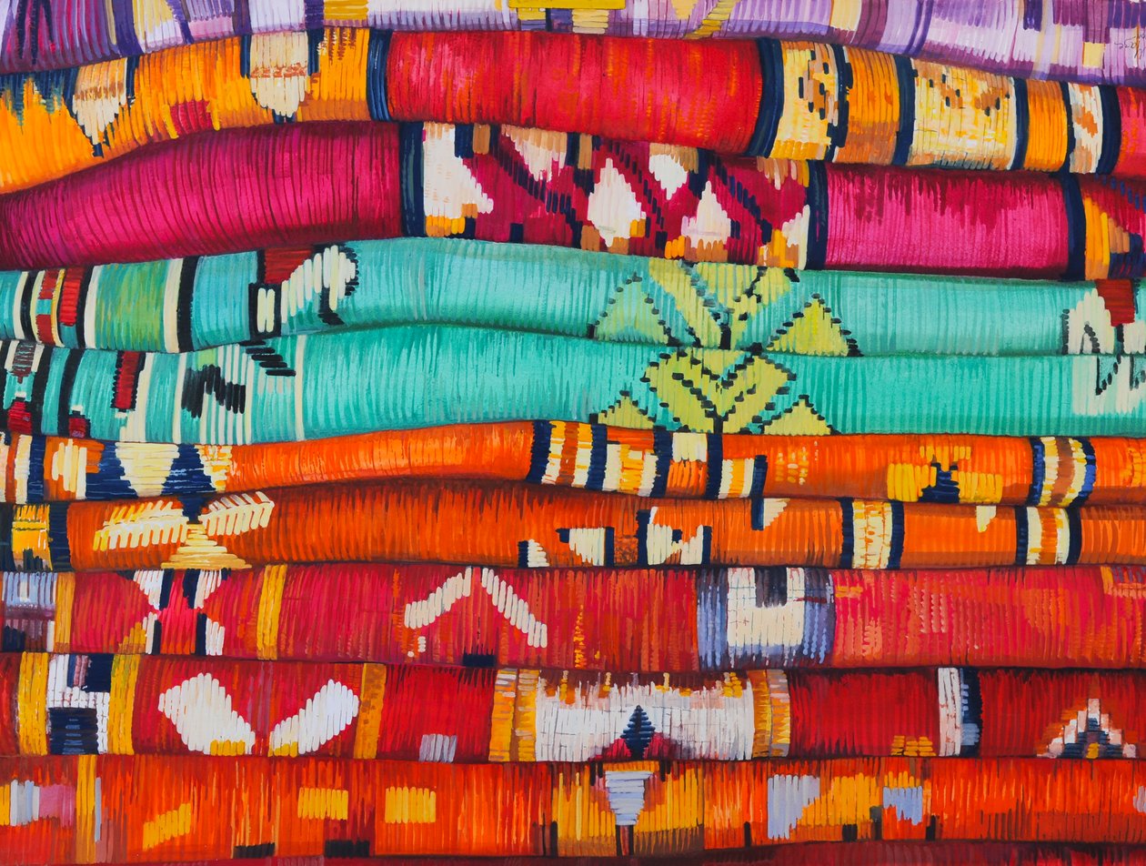 Moroccan Fabrics 4, 2013 (gouache på papir) af Jeanne Maze