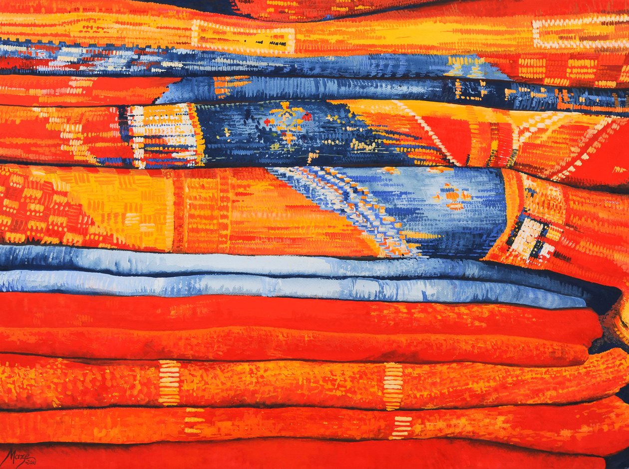 Moroccan Fabrics 6, 2013 (gouache på papir) af Jeanne Maze