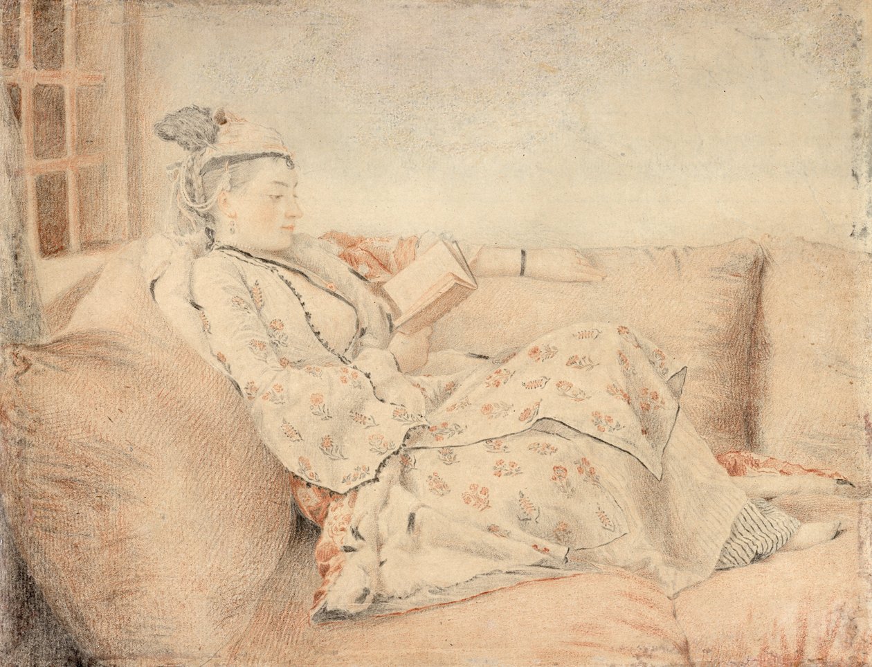Dame i tyrkisk kjole, læser af Jean Étienne Liotard