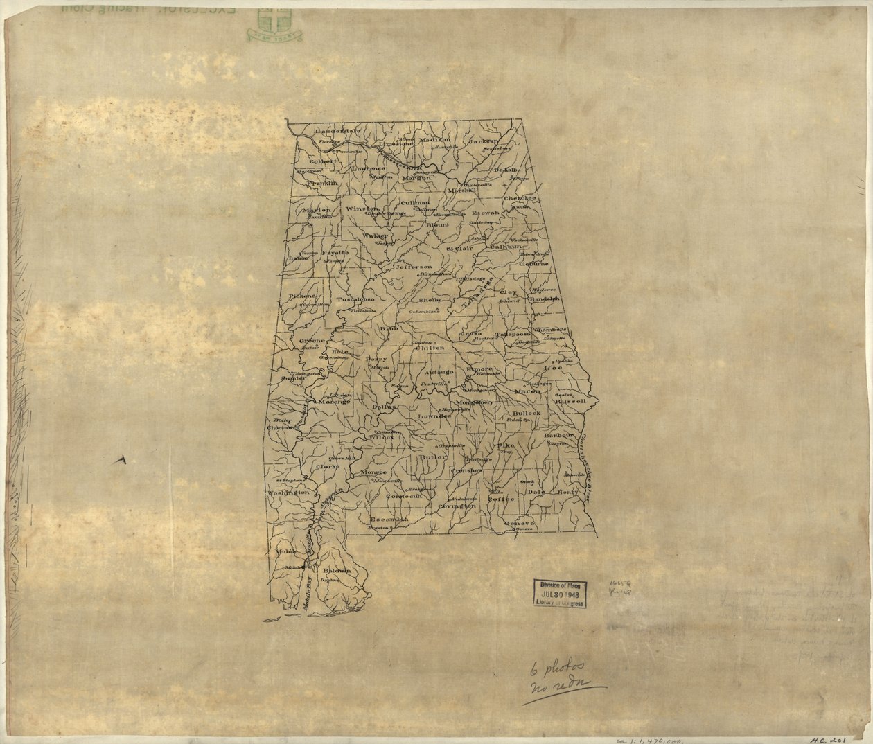 Grundkort over Alabama. LOC 2005625108 af Jedediah Hotchkiss