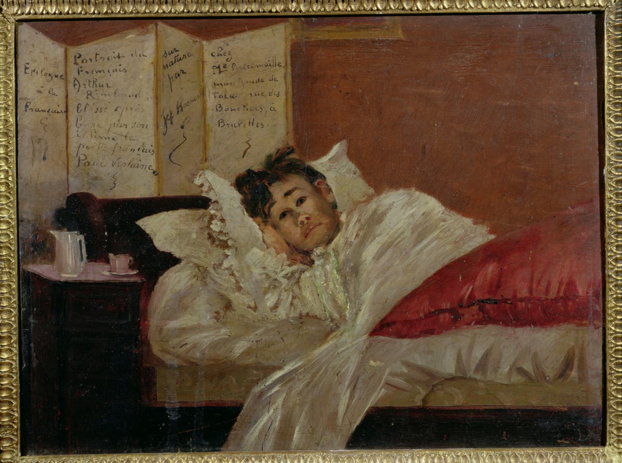 Arthur Rimbaud (1854-91) i sin seng i Bruxelles af Jef Rossman