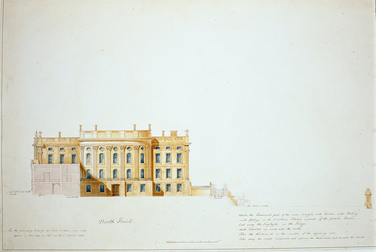 Design til North Elevation, Chatsworth House (akvarel på papir) af Jeffry Wyatville