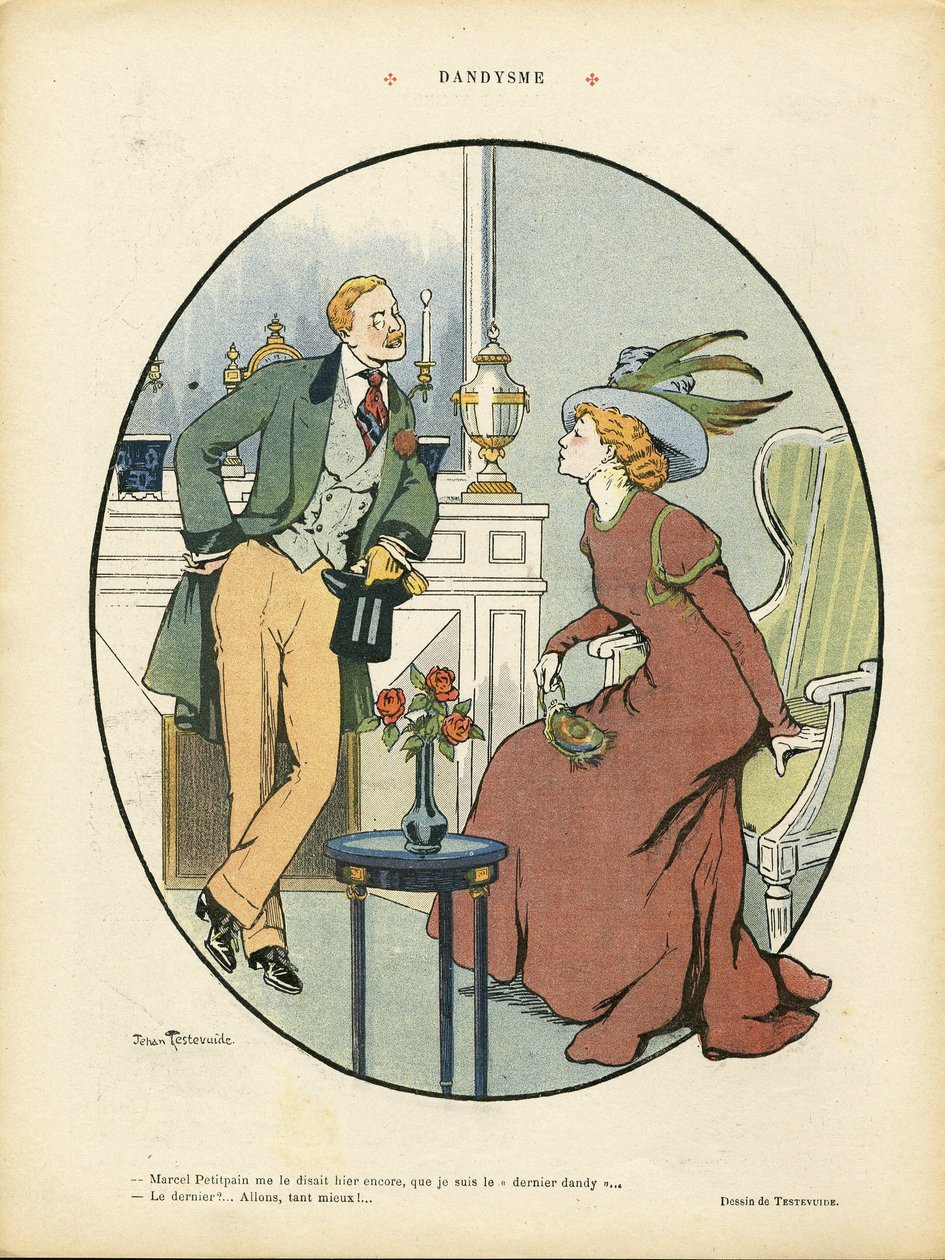 Illustration af Jehan Testevuide (1873-1924) i Le Rire, 09/05/08 - Dandyisme - Mode, interiørarkitektur - Dandy af Jehan Testevuide