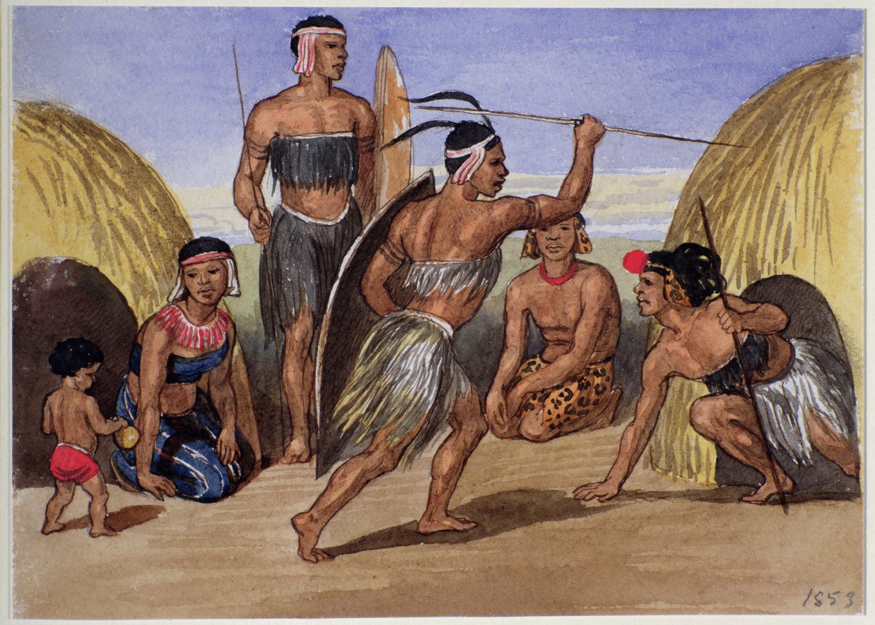 Zuluer danser i London, 1853 af Jemima Blackburn
