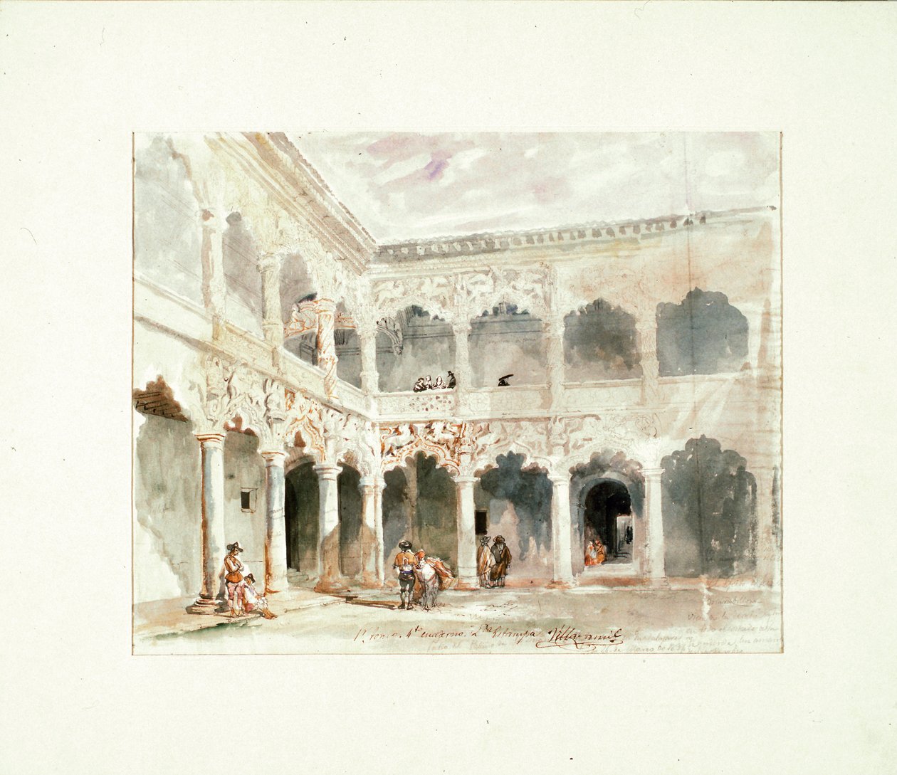 Gården til Infantado Palace i Guadalajara (Spanien) af Jenaro Pérez Villaamil