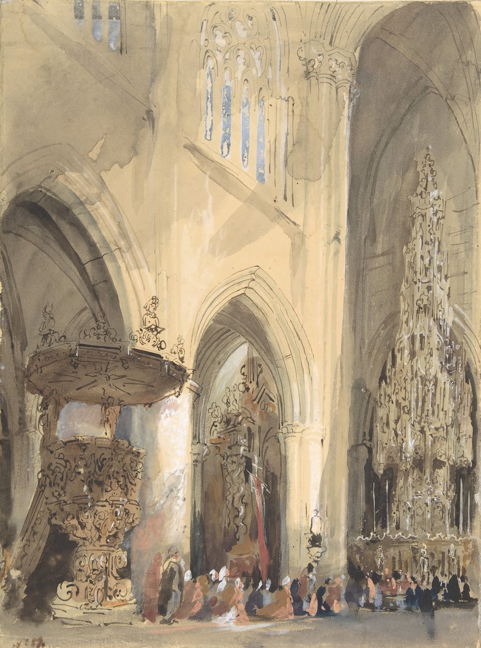 Interiør af St. Jacques-kirken, Louvain, 1807-54. af Jenaro Pérez Villaamil