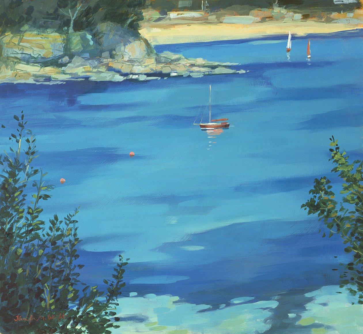 Salcombe, Moored Yacht, Southsands, 2000 af Jennifer Wright