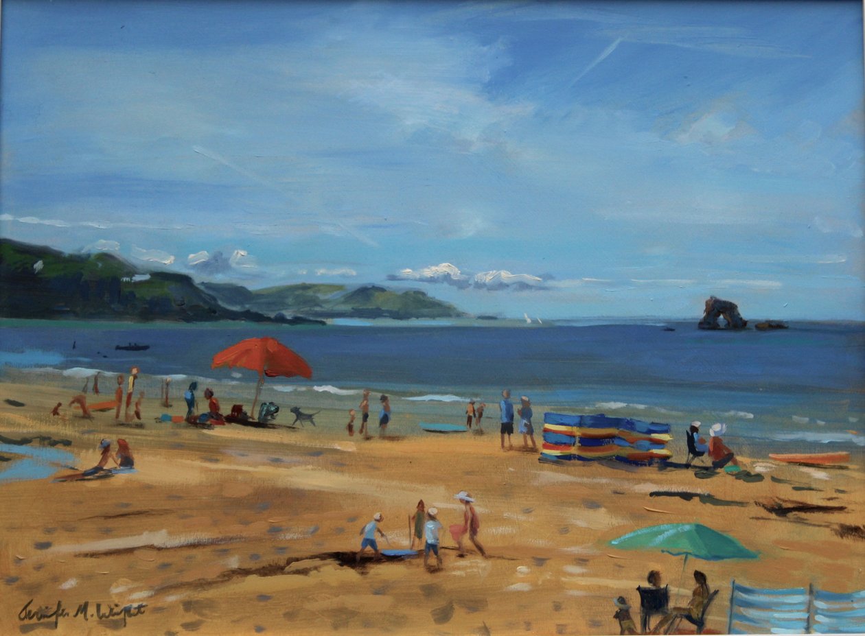 Thurlestone, rød paraply af Jennifer Wright