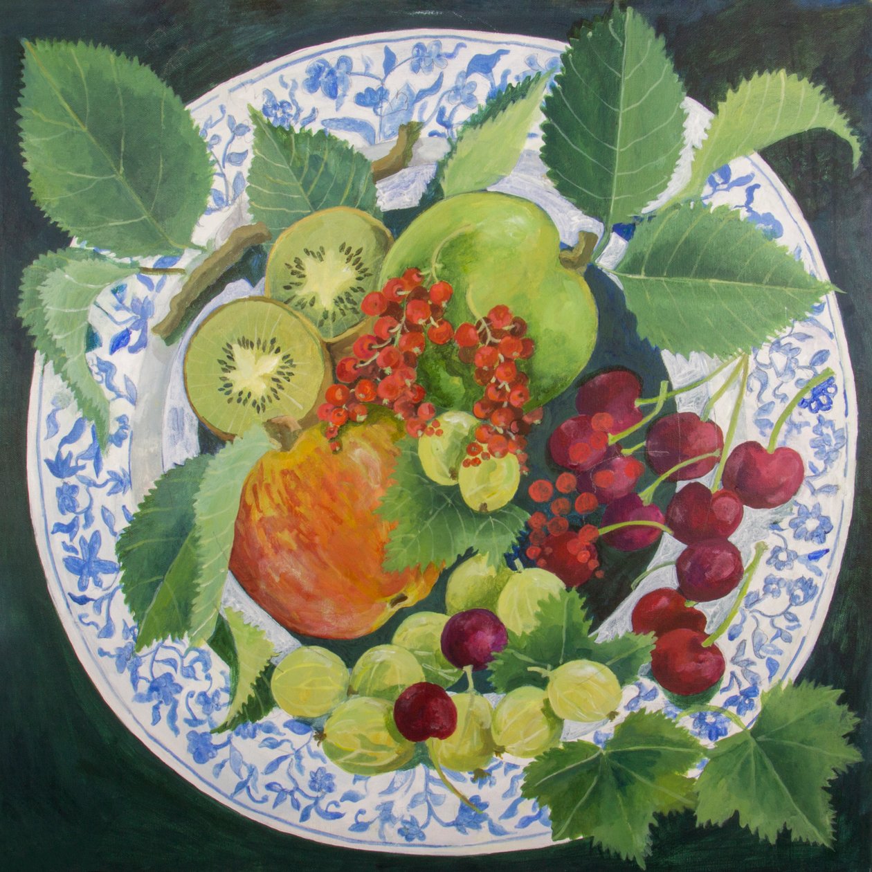 Æbler og druer, 2018 (akryl på lærred) af Jennifer Abbott