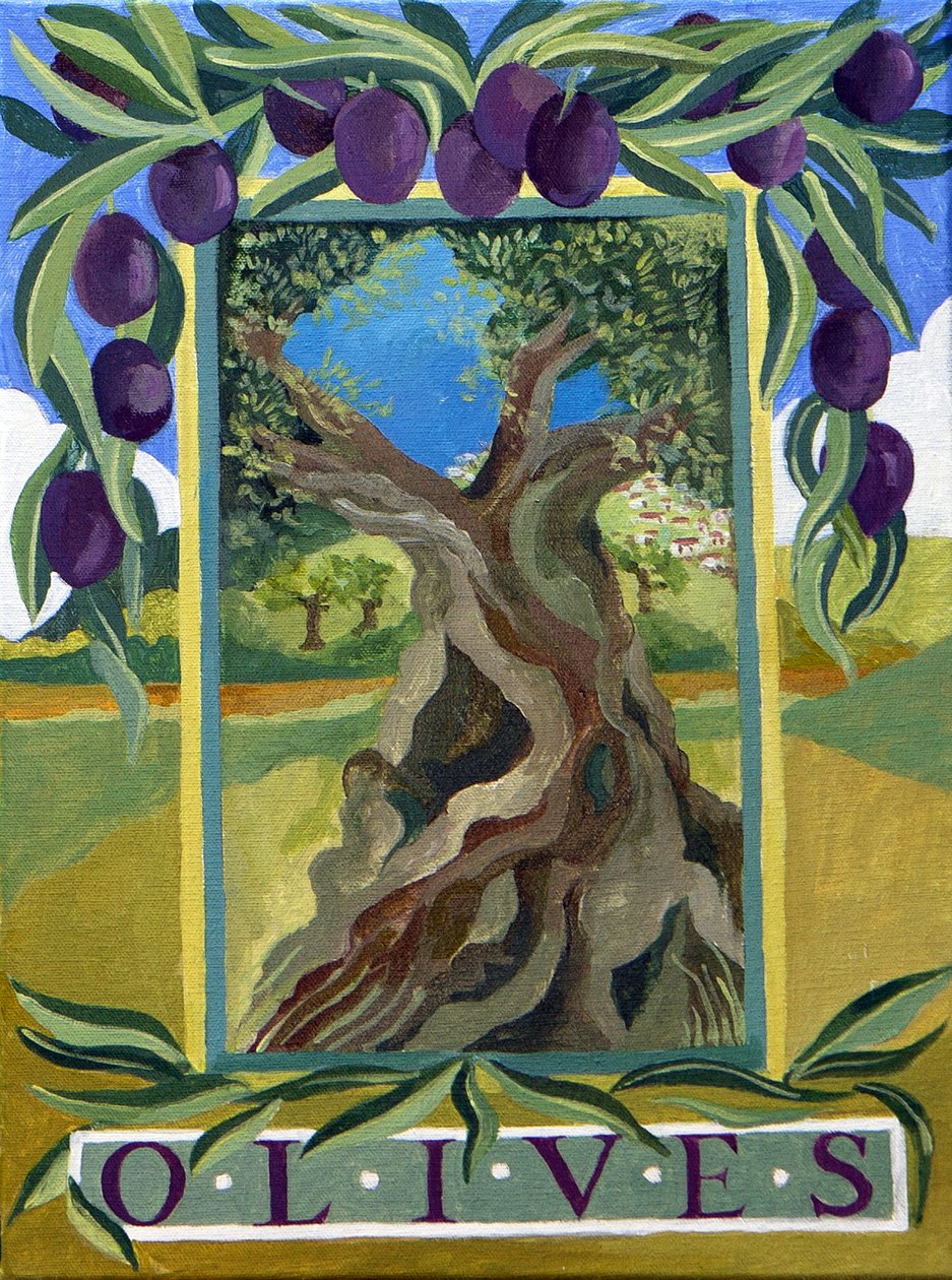 Sorte oliven, 2014 (akryl på lærred) af Jennifer Abbott