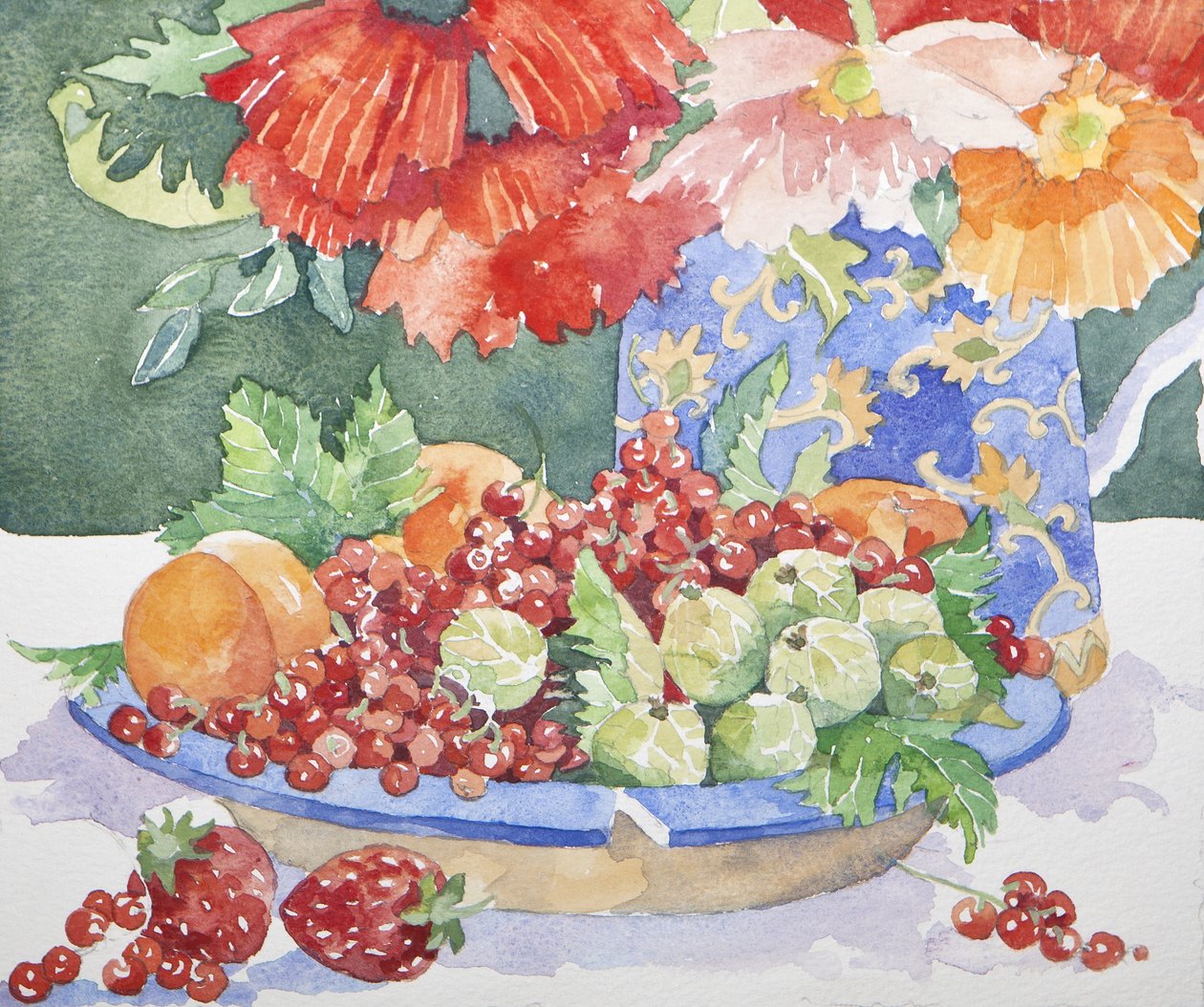 Frugt på en tallerken, 2014 akvarel af Jennifer Abbott
