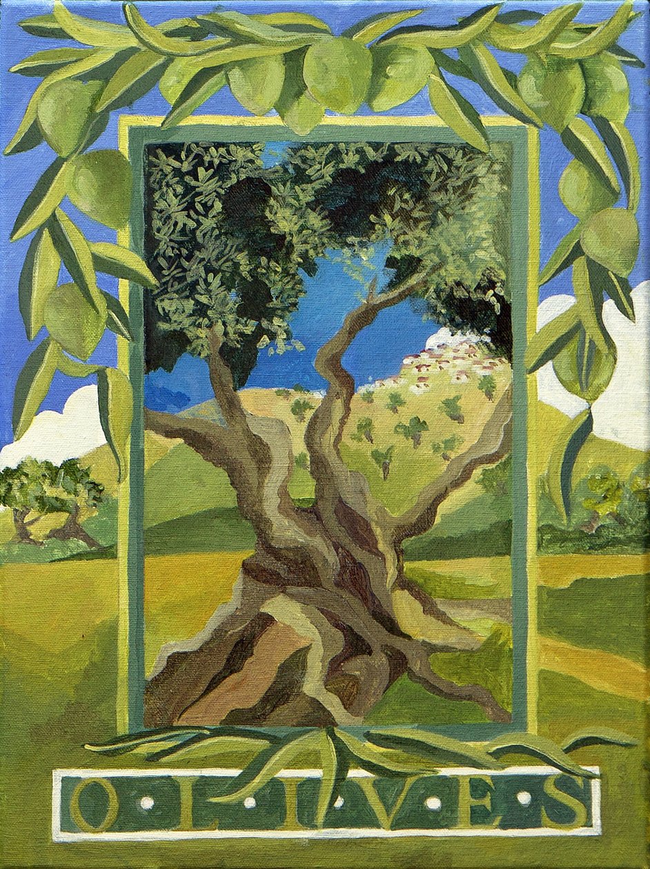Grønne oliven, 2014 (akryl på lærred) af Jennifer Abbott
