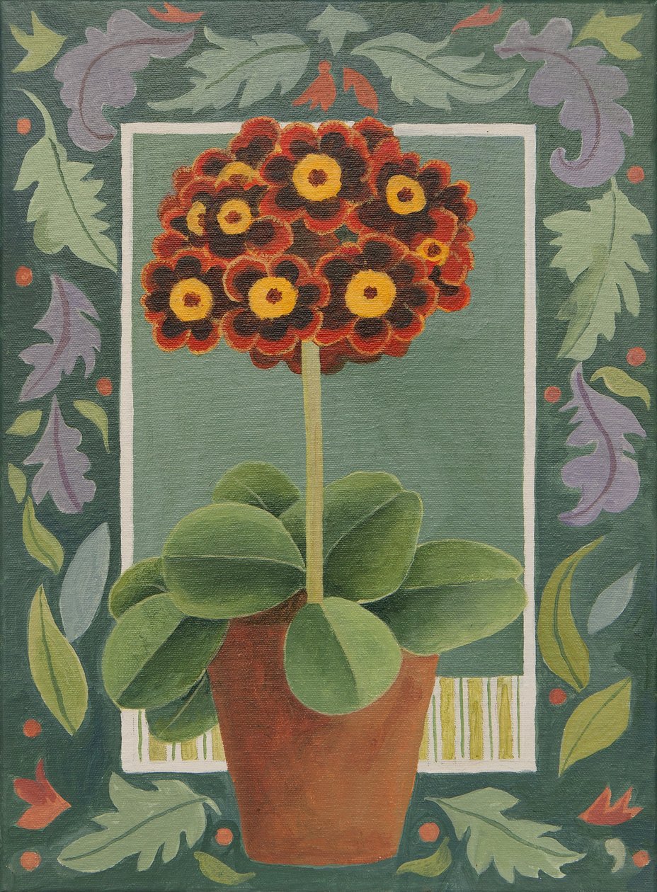 Rød og sort primula (akryl) af Jennifer Abbott
