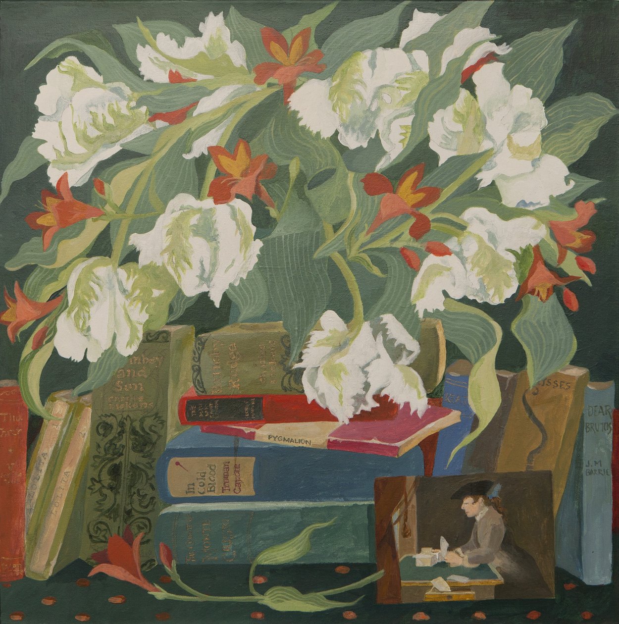 Tulipaner, bøger og postkort (akryl) af Jennifer Abbott