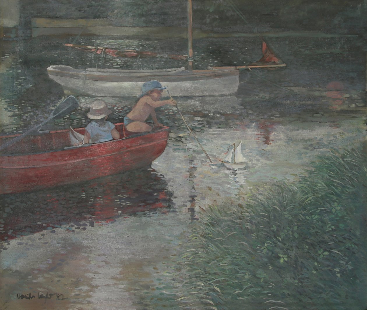 Children Sailing a Yacht (olie på lærred) af Jennifer Wright