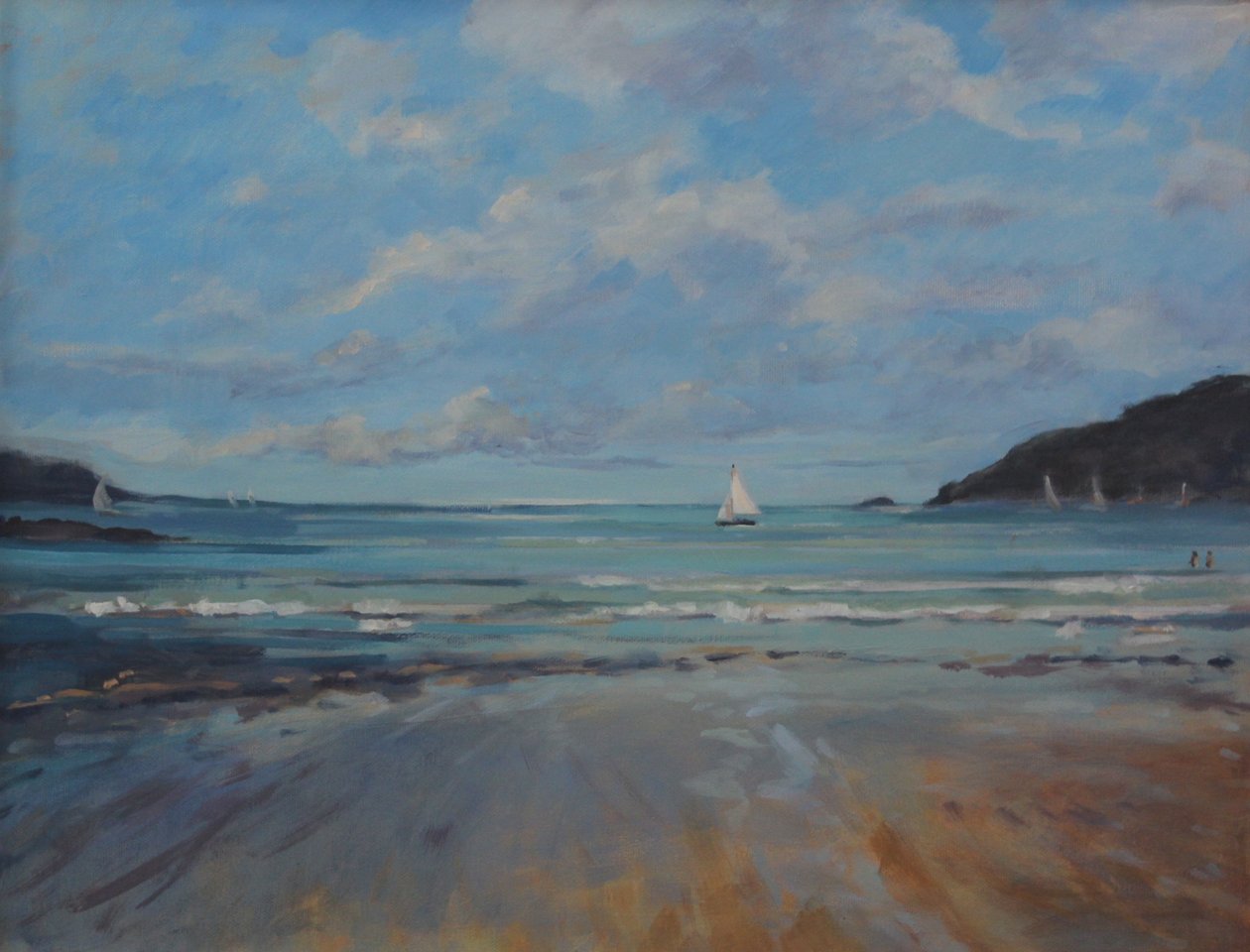 Northsands Salcombe, sejler. olie på lærred, 2016 af Jennifer Wright