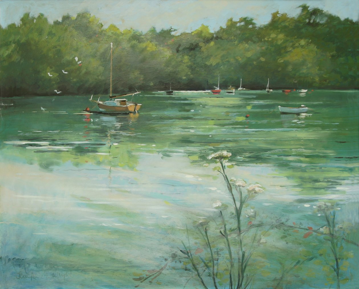 Salcombe Batson Creek (olie på lærred) af Jennifer Wright