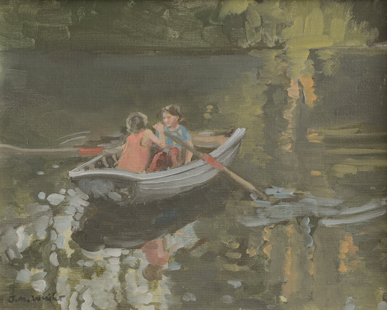 Salcombe Children Rowing (olie på lærred) af Jennifer Wright