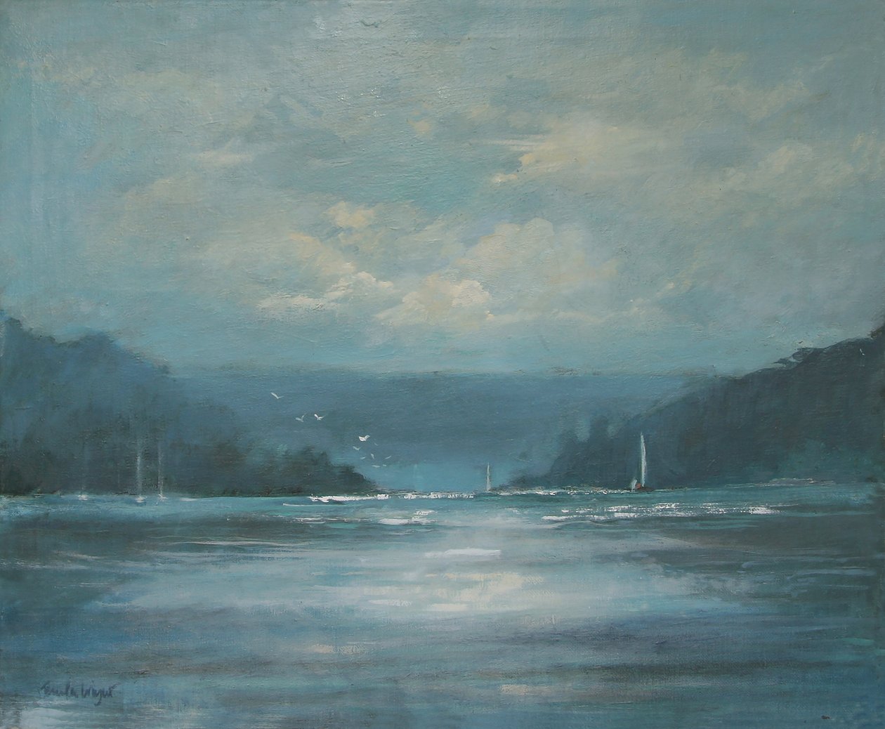 Salcombe Late Afternoon (olie på lærred) af Jennifer Wright
