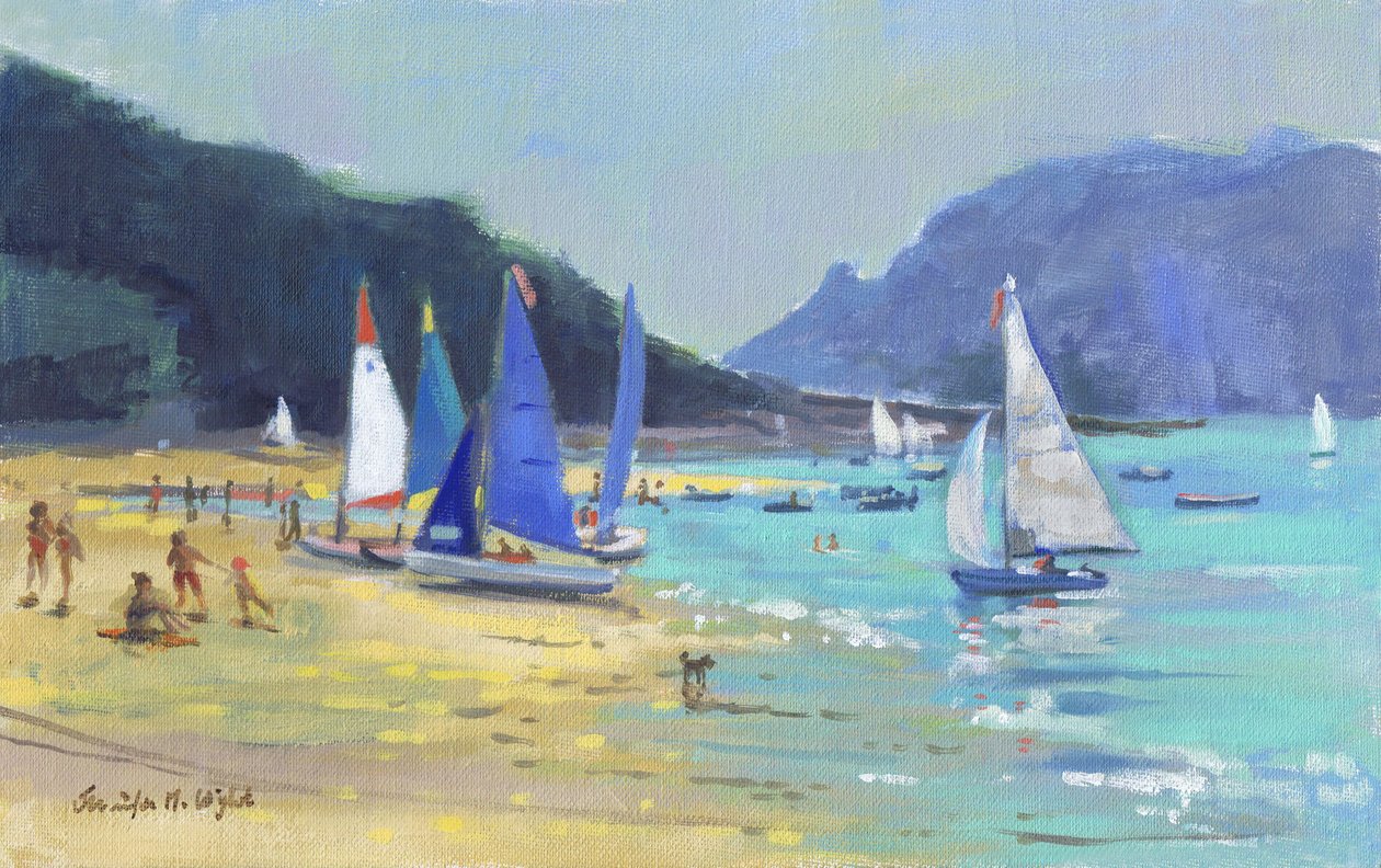 Salcombe Sailing Boats (olie på lærred) af Jennifer Wright
