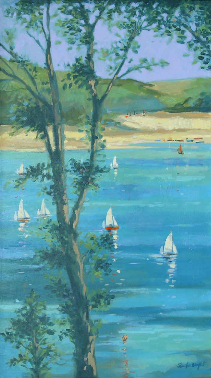 Salcombe Through The Trees (olie på lærred) af Jennifer Wright
