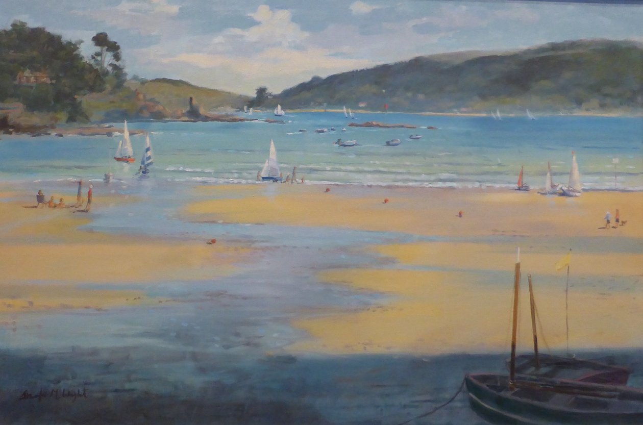 South Sands Beach, Salcombe. olie på lærred, 2016 af Jennifer Wright