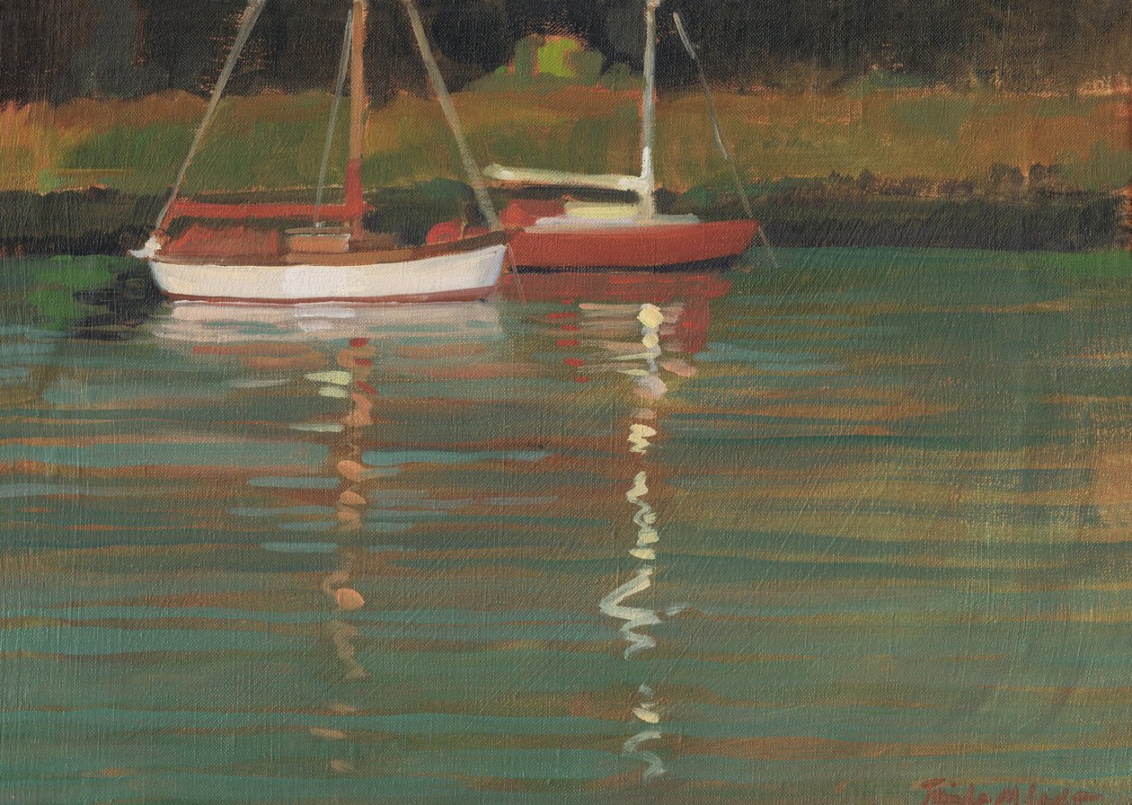 Yacht Reflections (olie på lærred) af Jennifer Wright