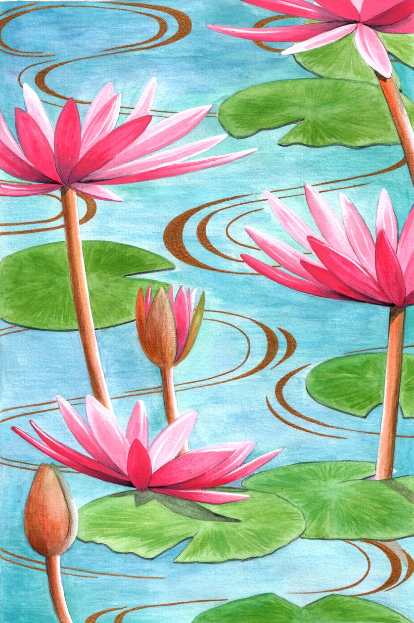 Lotus Flower, 2008 (gouache og farveblyant på papir) af Jenny Barnard