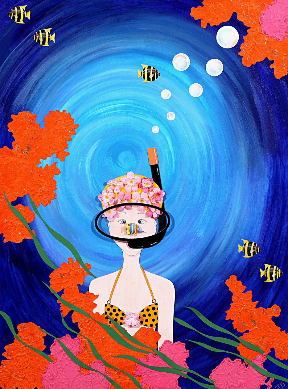 Scuba Diva, 2008 (akryl på papir) af Jenny Barnard