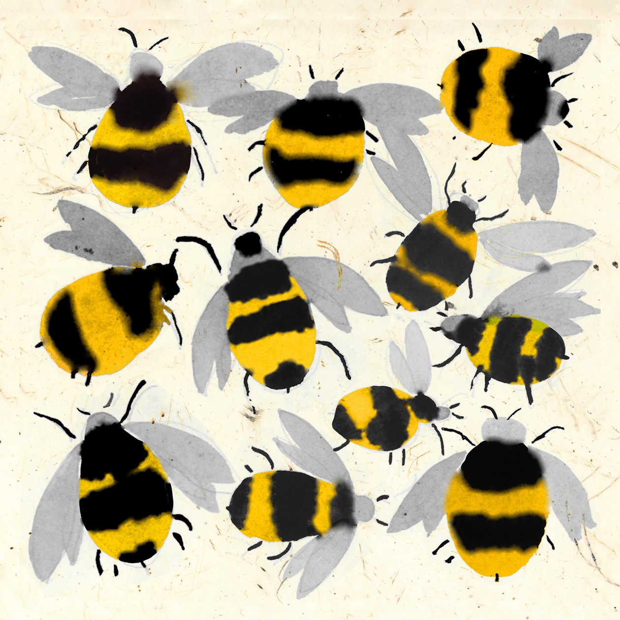 INKY BEES, 2022 (akvarel) af Jenny Frean